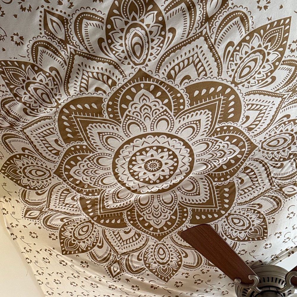 gold and white tapestry